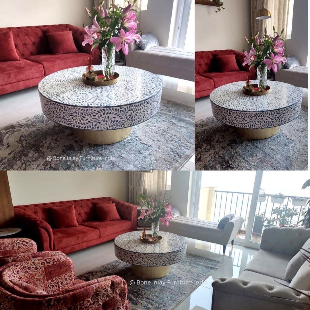 Bone Inlay Floral Center Table 2 by Bone Inlay Furniture India