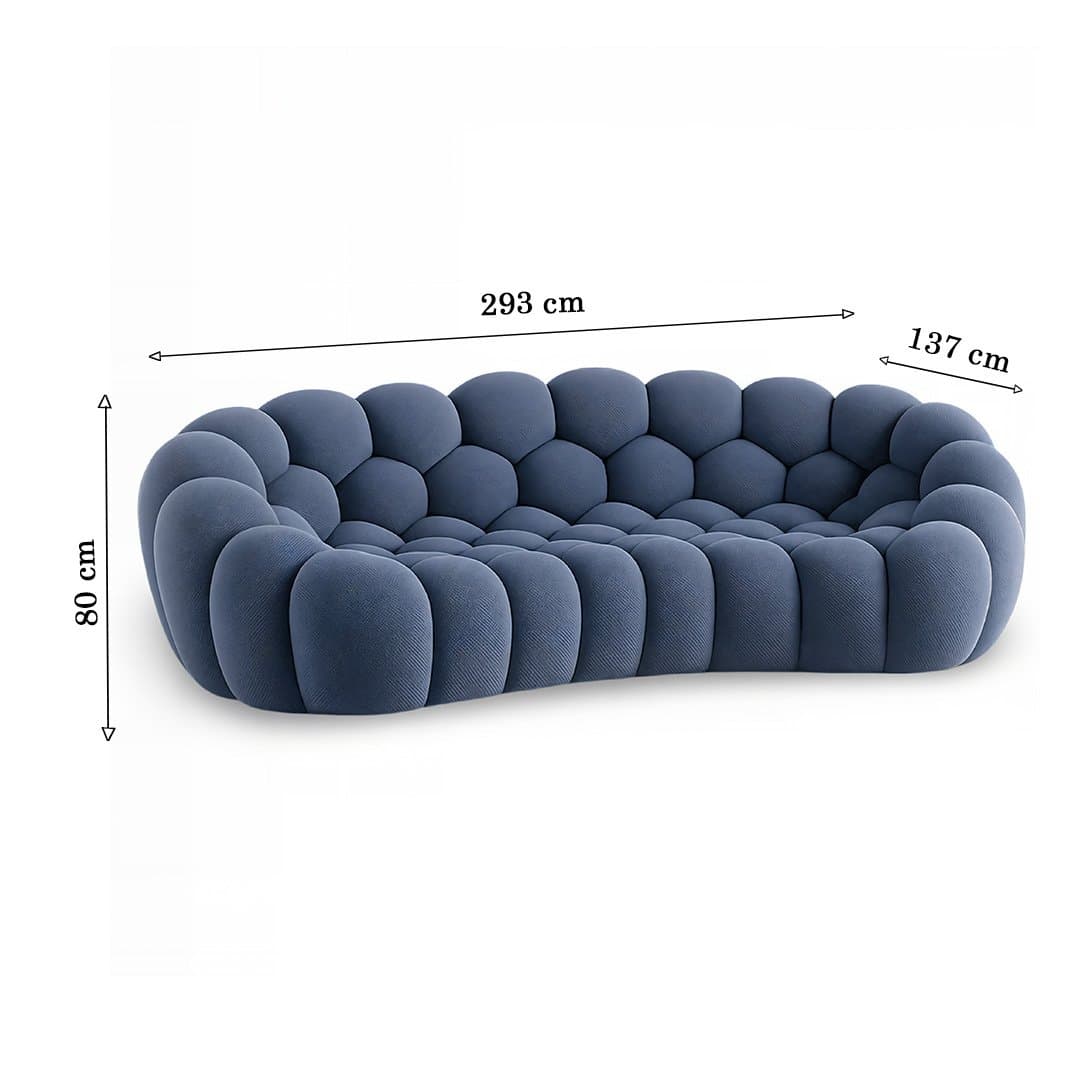 Bubbly Blue Handcrafted Mango Wood 3-Seater Sofa – Unique Bubble Design Blue Couch by Wooden Slice