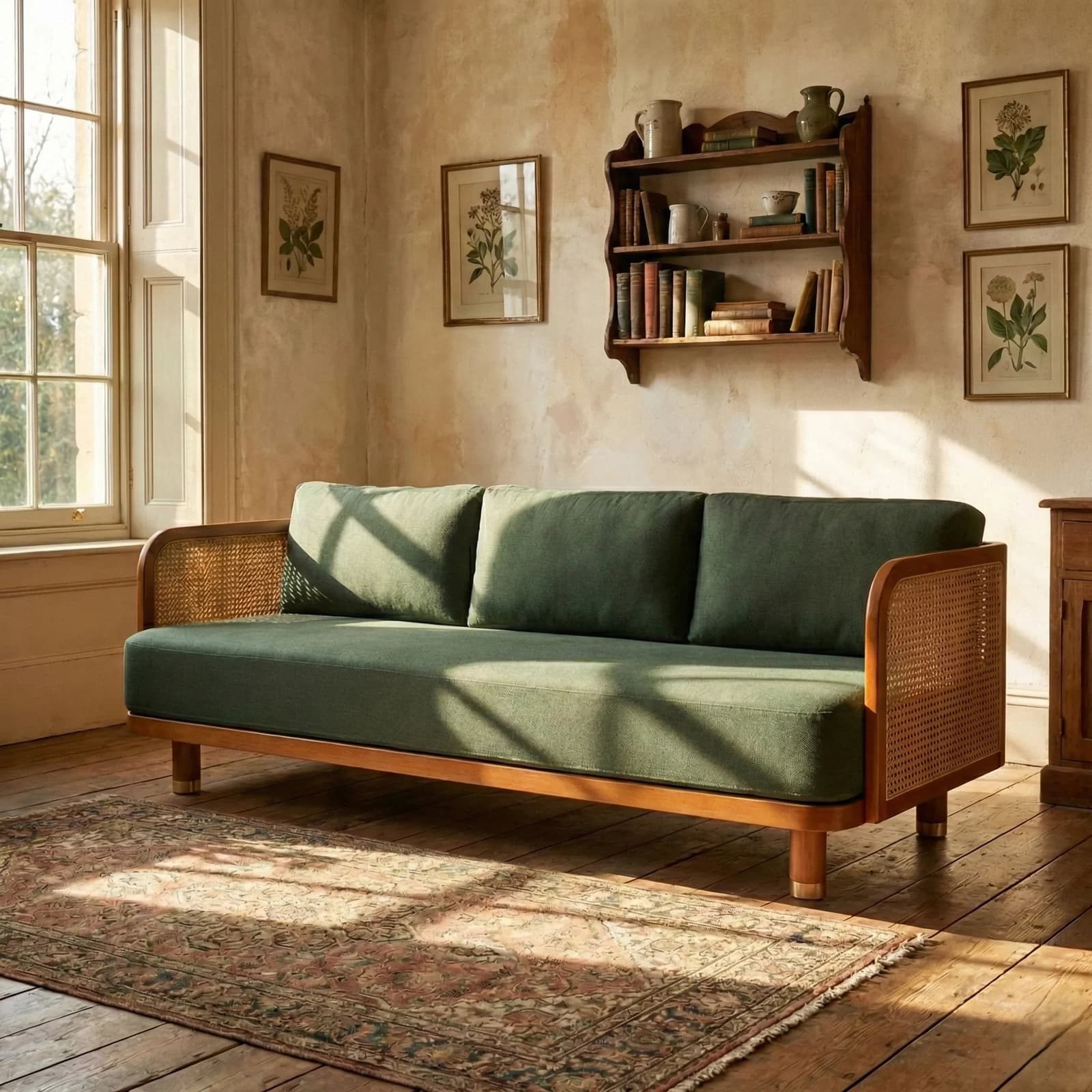 Alsace Solid Wood 3 Seater Rattan Sofa by Homes of Rajasthan