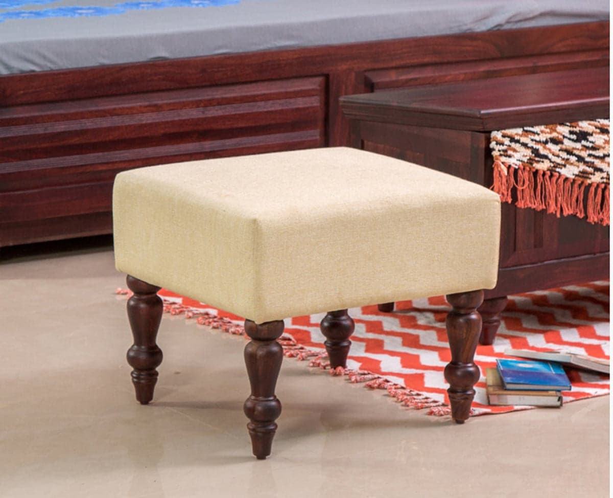 Calgary Solid Wood Pouffe Stool - (Rosewood Fine Finish) by Furniselan