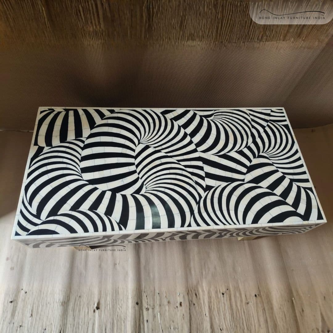 Bone Inlay Coiled Rectangular Coffee Table by Bone Inlay Furniture India