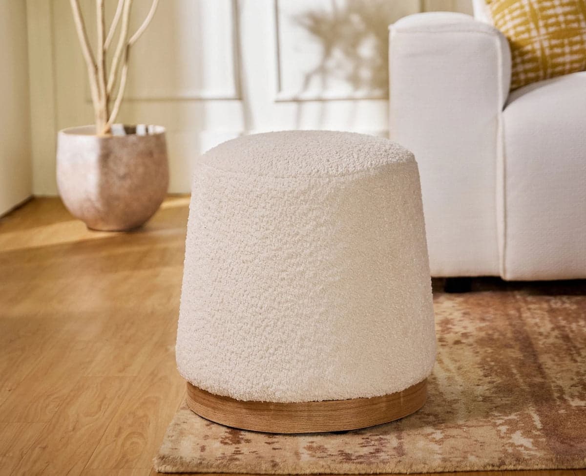 Bennie Joy PlyWood Pouf - (White) by Furniselan