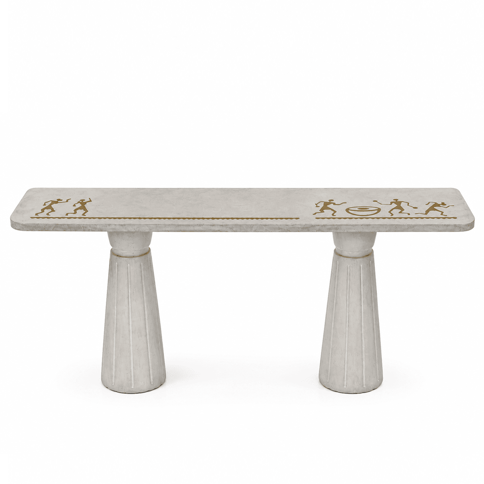 Concrete Furniture : Concrete Console Table with Warli Brass Inlay Artwork by Vakr
