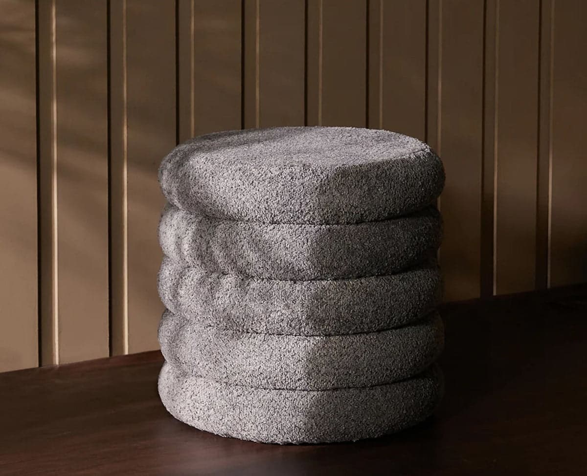 Elves Boucle Plywood Pouf - (Grey) by Furniselan