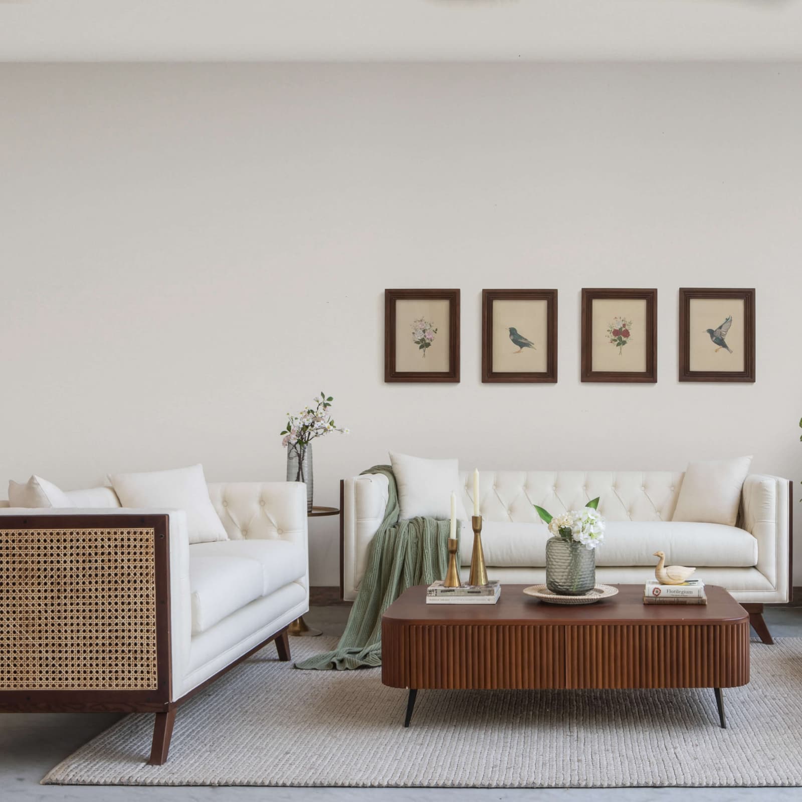 Bombay Fabric Rattan Sofa by Gulmohar Lane