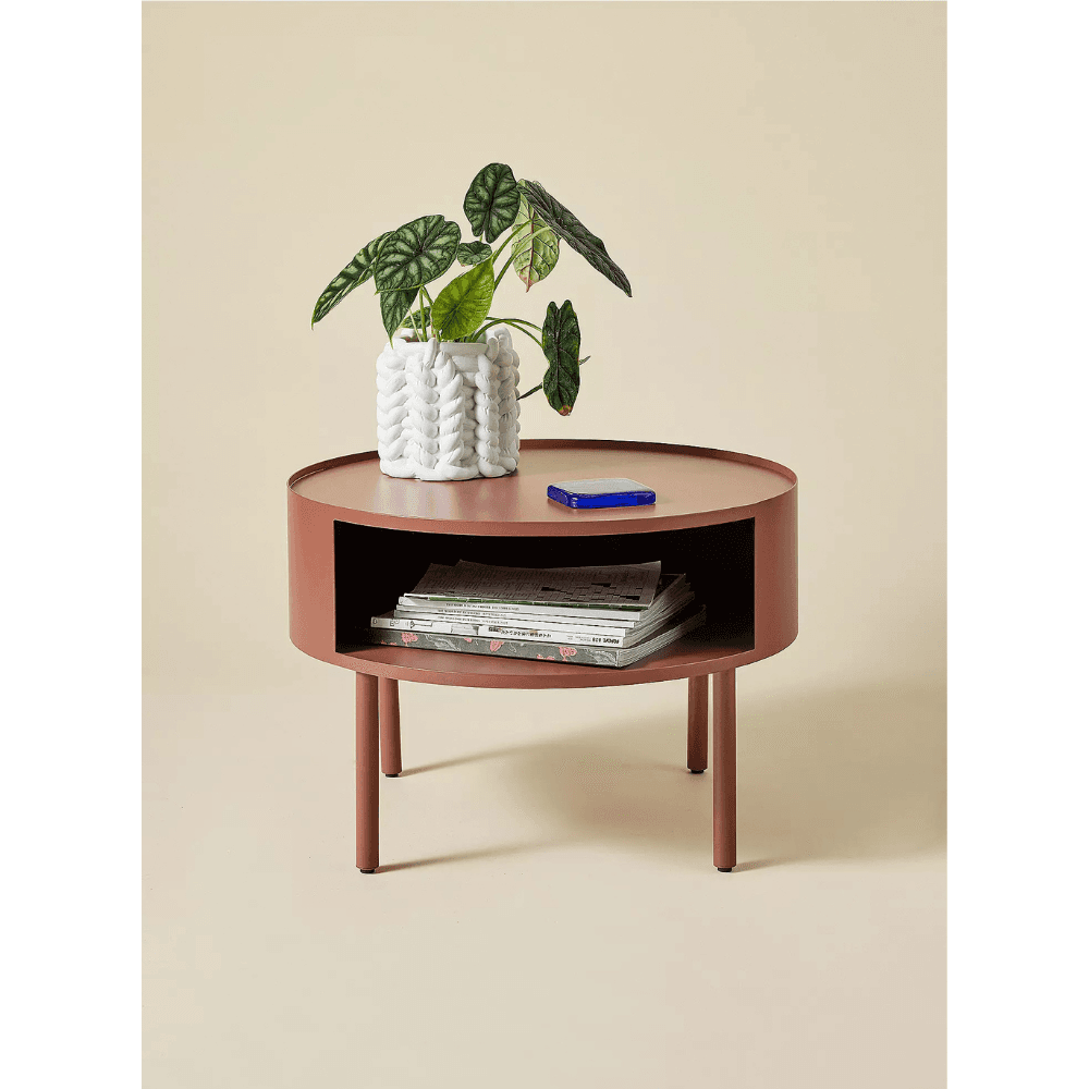 Lucy Terracotta Round Iron Storage Coffee Table by East India Furniture