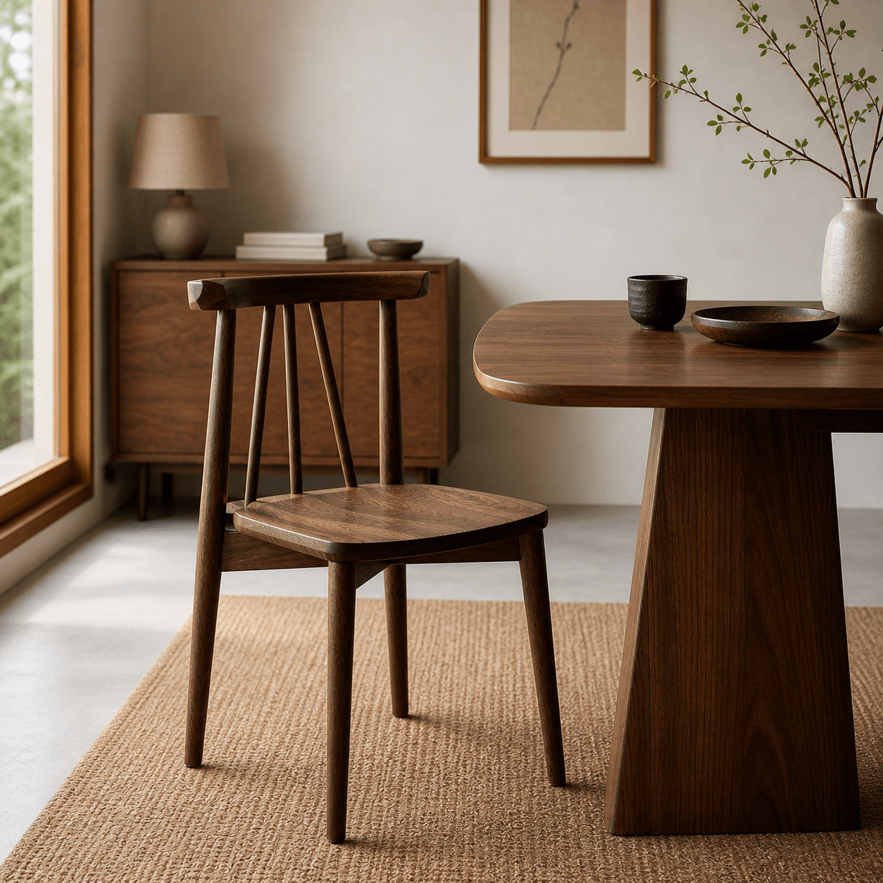 Solid Wood Dining Chair – Handcrafted Walnut Finish | Ergonomic Modern Wooden Chair by The Leaf Craft